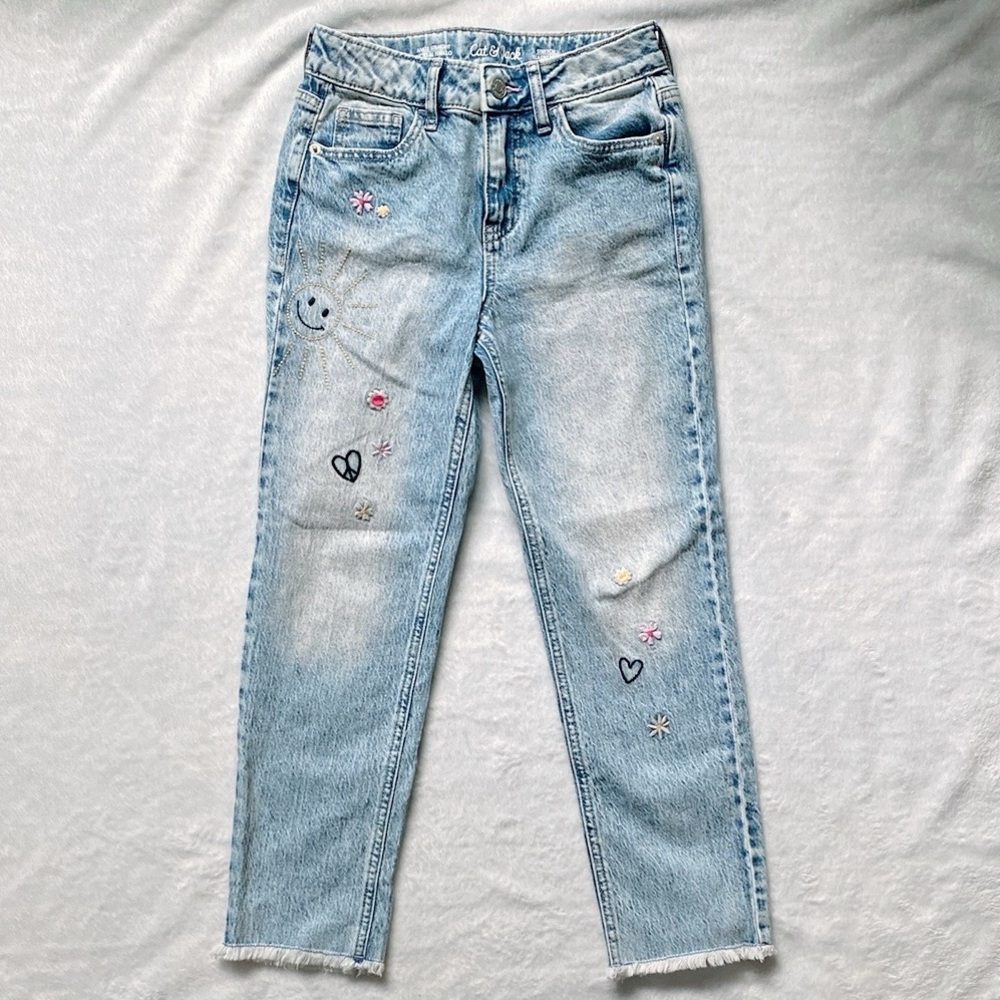High-Rise Embroidered Ankle Straight Jeans